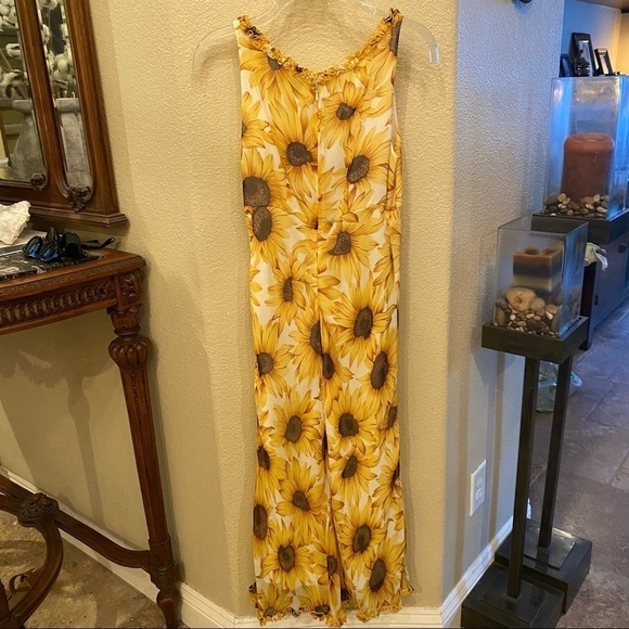 Vintage CHETTA B 100% Silk Sunflower Print Maxi Dress Size 6 - Picture 4 of 7